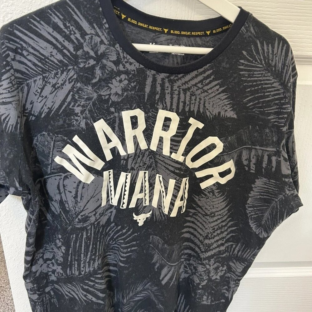 Project Rock Shirt Floral Under Armour Heatgear Warrior Mana Size XL UA Black